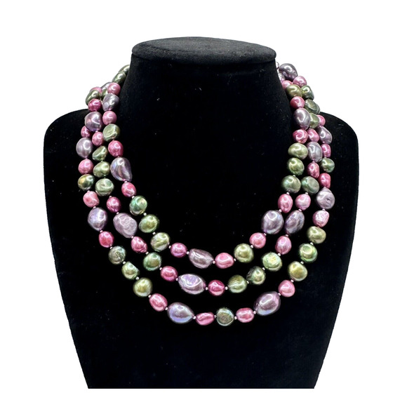 Vintage Baroque Necklace Freshwater Pearls Rope Length 48" Signed Av Multi Color - Picture 3 of 15